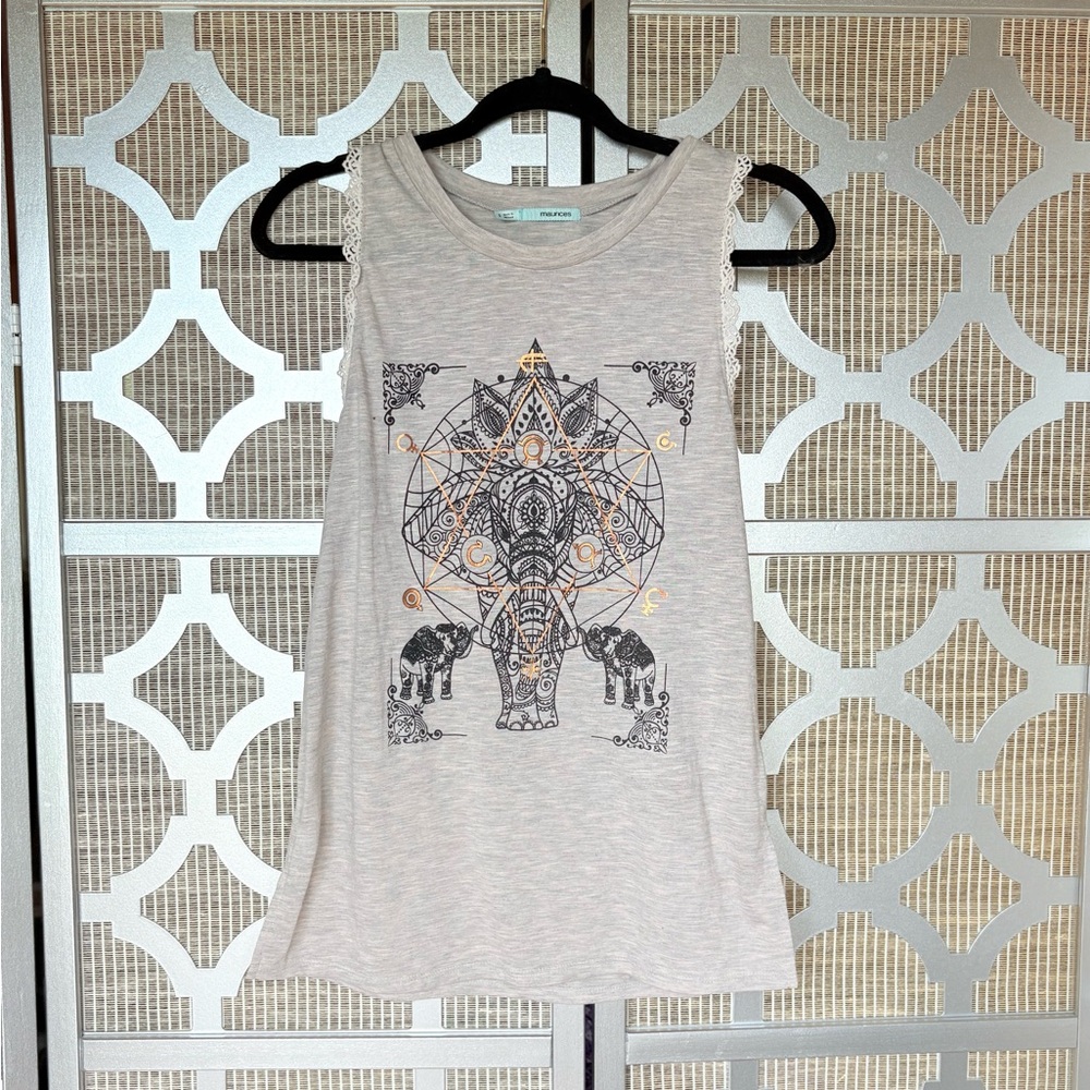 Maurices Cream Graphic Tank Top Relaxed Fit